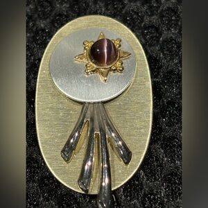 Modernist Starburst Brooch with Cat's Eye Cabochon